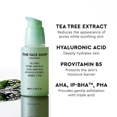 The Face Shop Tea Tree Pore Ampoule | Low-Irritant Ampule Soothes & Moisturizes Skin Deeply | Minimize Pores Size & Remove Dead Skin Cells Gently | Suitable for Acne-Prone Skin |30ml,K-Beauty